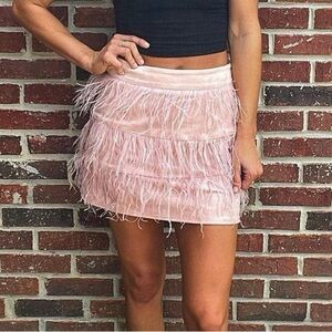 Whimsical pink ostrich feather mini skirt - NWT!